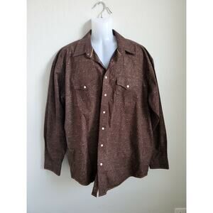 Rough Stock Panhandle Men's Brown Snap Down Shirt Sz‎ XL Long Sleeve 100 Cotton